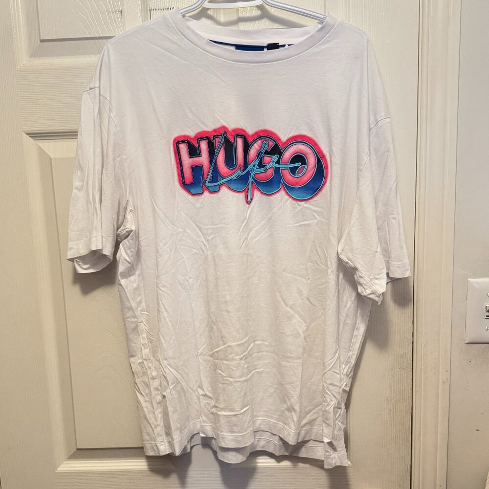 Hugo Boss Blue Label T Shirt - 80s Inspired neon graphic - XXL